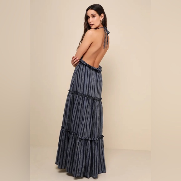 Lulu's Navy Striped Backless Maxi Dress NWT - Picture 2 of 6